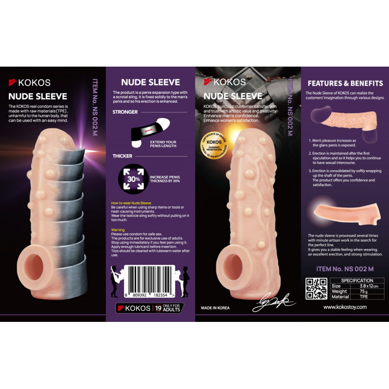 Насадка на член Kokos Nude Sleeve NS 002 Розмір M, деталі