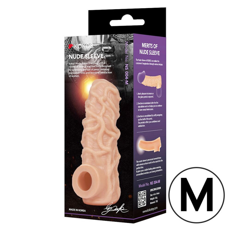 Насадка на член Kokos Nude Sleeve NS 004 розмір M, вигляд збоку, ергономічна форма, бренд Kokos