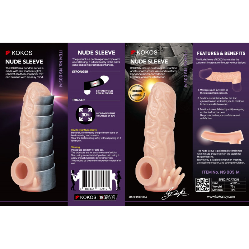 Насадка-екстендер Kokos Nude Sleeve NS 005, розмір M, детальний вигляд