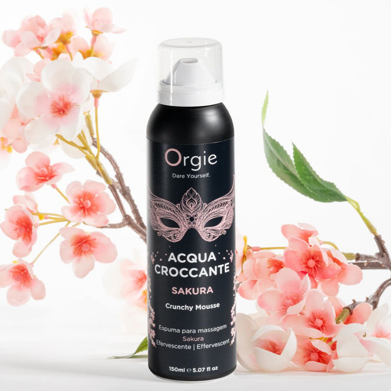 Детальний вигляд кришки та дозатора масажної піни Orgie Acqua Croccante Sakura 150 мл