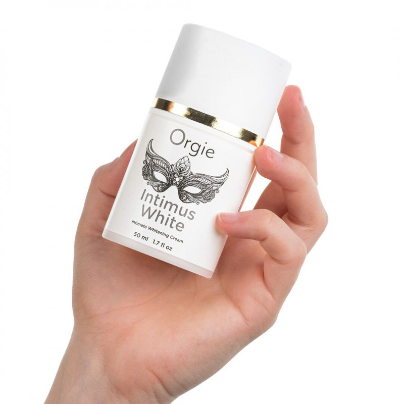 Крем для освітлення шкіри Orgie Intimus White 50 мл – вид збоку, акцент на упаковці