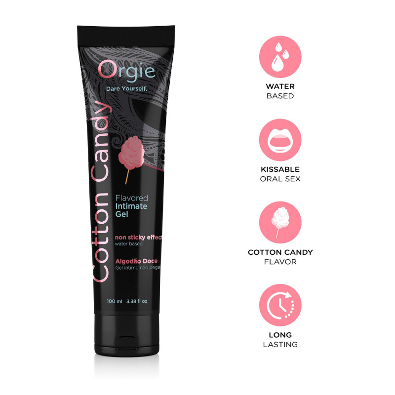 Упаковка лубриканту Orgie Lube Tube Cotton Candy, 100 мл, з детальним описом.