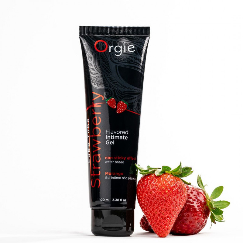 Лубрикант Orgie Lube Tube Strawberry 100 мл, деталі флакона, смак полуниці