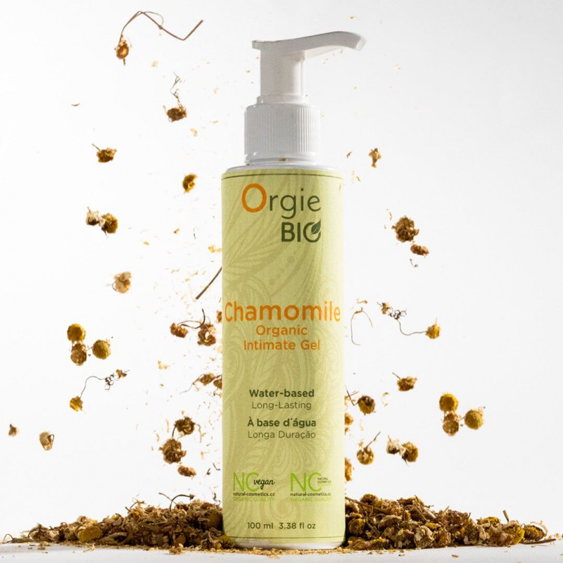 Лубрикант Orgie Bio Chamomile Organic Intimate Gel 100 мл - упаковка в контексті, може бути видно його як частину асортименту або для демонстрації розміру