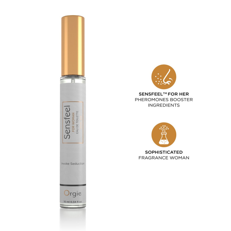 Упаковка жіночих парфумів Orgie Sensfeel for Woman Travel Size 10 мл з феромонами, бічна частина