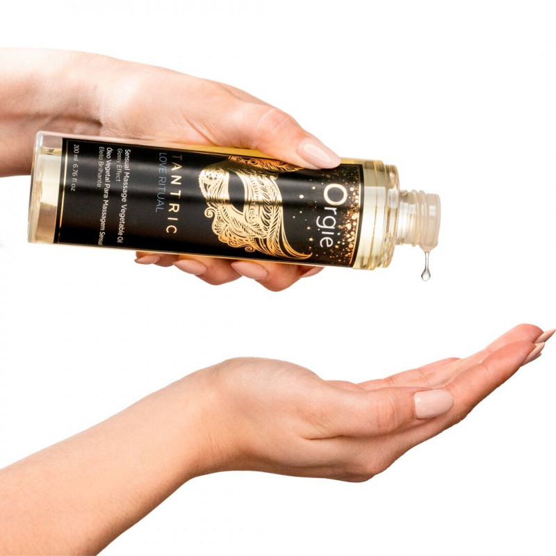 Флакон масажної олії Orgie Tantric Love Ritual 200 мл, вид збоку, деталі текстури