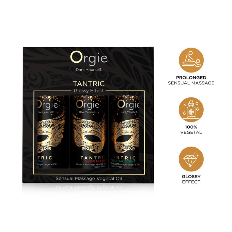 Упаковка набору олій для тантричного масажу Orgie Tantric Mini Size Collection 3x30 мл