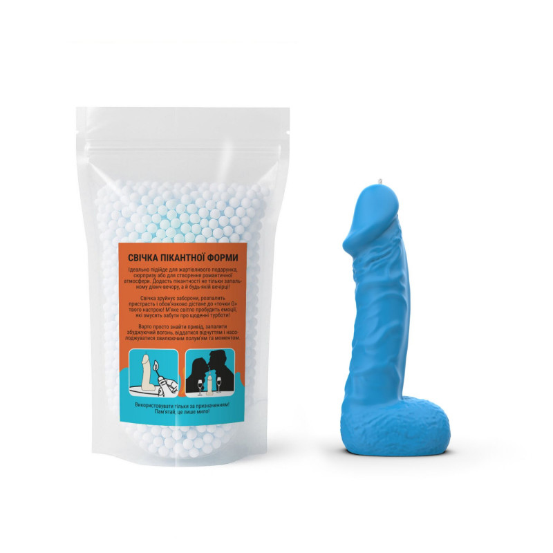 Свічка у формі члена Чистий Кайф MEDIUM Blue - упаковка, готовий подарунок