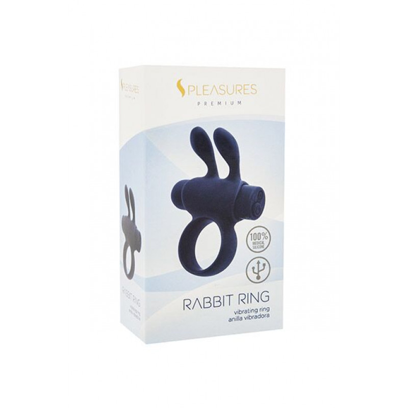 Детальний вигляд ерекційного віброкільця S Pleasures Premium Rabbit Ring збоку, що демонструє текстуру силікону та форму вушок