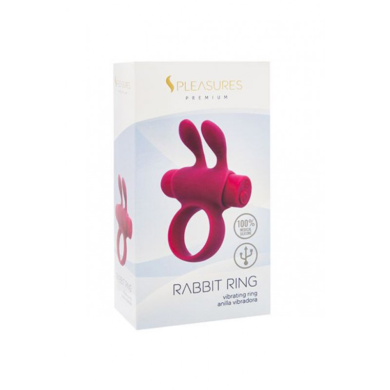 Упаковка ерекційного віброкільця S Pleasures Premium Rabbit Ring рожевого зі знімною віброкулею, вид збоку