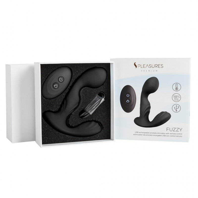 Упаковка вібромасажера простати S Pleasures Premium FUZZY чорний: стильний дизайн бренду