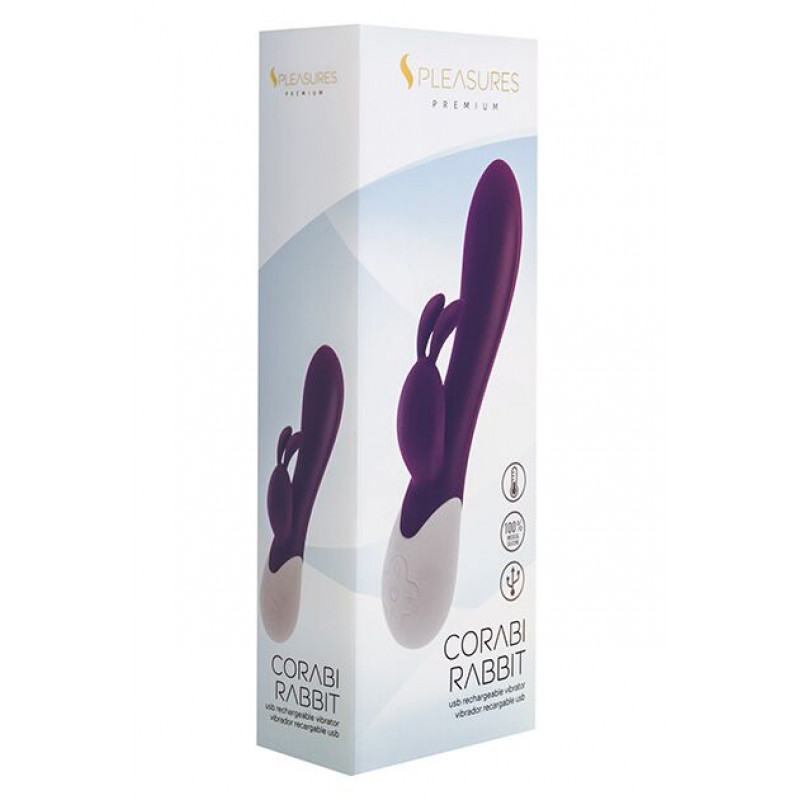 Елегантна упаковка вібратора-кролика S Pleasures Premium Corabi Rabbit, фіолетовий, що підкреслює преміальність продукту