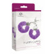 Наручники S Pleasures Furry Cuffs Purple збоку, вид упаковки, текстура пухнастого оздоблення