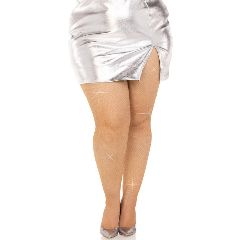 Упаковка колготок Leg Avenue мікро сітка зі стразами Plus size Caramel