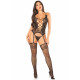 Комплект Leg Avenue Cami Garter with Stockings and String, чорний, один розмір - упаковка