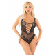 Вигляд збоку боді Leg Avenue Rhinestone Net and Lace Bodysuit, демонструючи мереживні вставки та вирізи