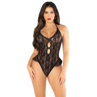 Боди Leg Avenue Lace Floral Lace Halter Teddy с акцентом-воланом One Size, Черный