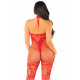 Текстура сітки та мережива червоного бодістокінга Leg Avenue Seamless Net and Lace Lingerie Jumpsuit