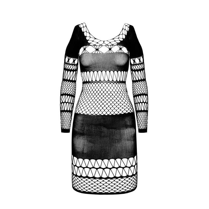 Текстура черной ткани боди Passion BS105 One Size, мелкий рубчик, плотное плетение