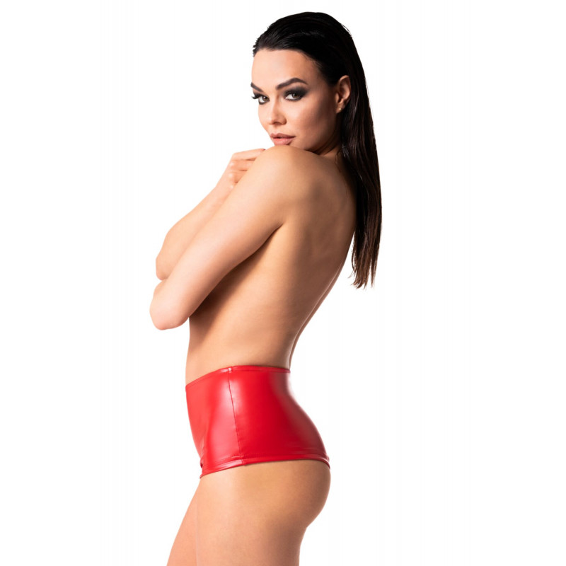 Текстура червоних шортів Noir Handmade F356 Red powerwetlook shorts - глянцева поверхня