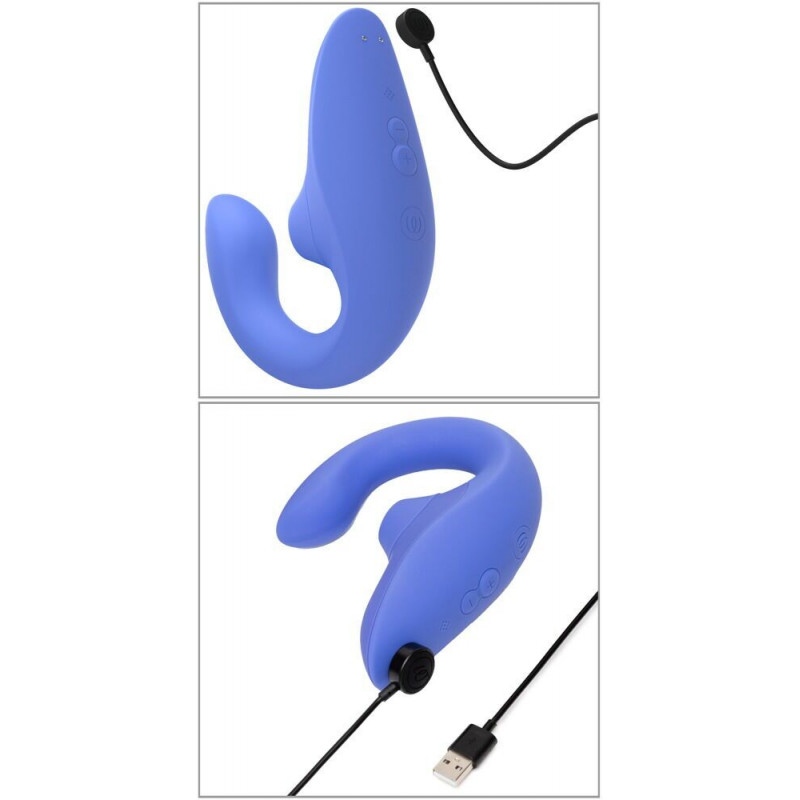 Деталі дизайну вагінально-кліторального стимулятора Womanizer Blend Vibrant Blue