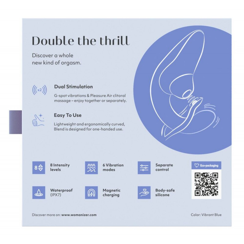 Вагінально-кліторальний стимулятор Womanizer Blend Vibrant Blue: демонстрація функцій