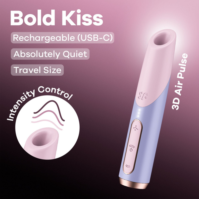 Вакуумний стимулятор Satisfyer Bold Kiss Violet 3D Air Pulse у повній комплектації
