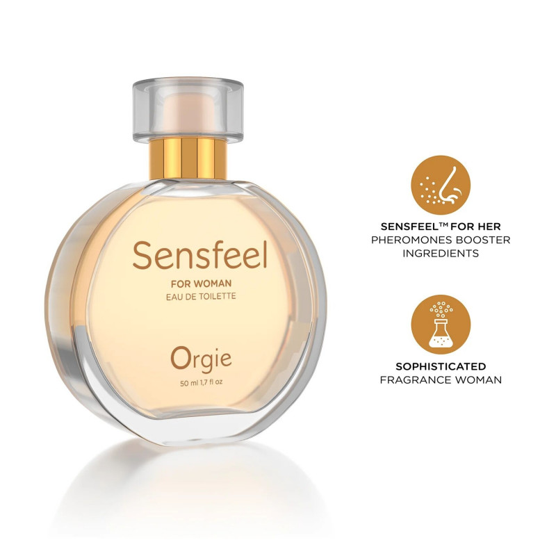 Упаковка парфумів Orgie Sensfeel for Woman 50 мл, стильний дизайн, вид збоку