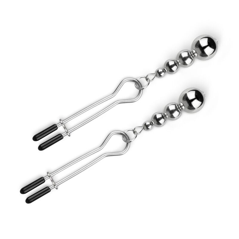 Блискуча текстура металу затискачів для сосків Bedroom Fantasies Nipple Clamps Beaded Chain Silver