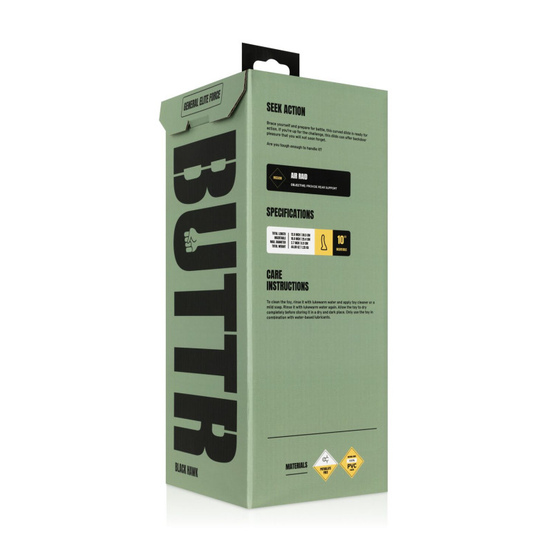 Детальний вигляд матеріалу фалоімітатора BUTTR Black Hawk Curved Anal Dildo: безпечний силікон