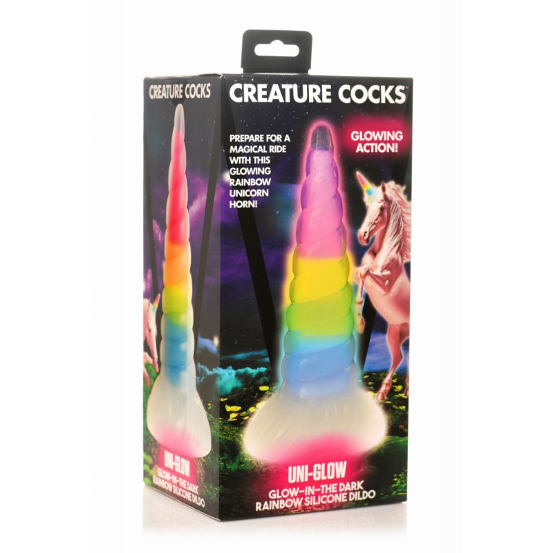 Світний фалоімітатор Creature Cocks Luminescent Rainbow Silicone Dildo, деталі, приємна на дотик текстура