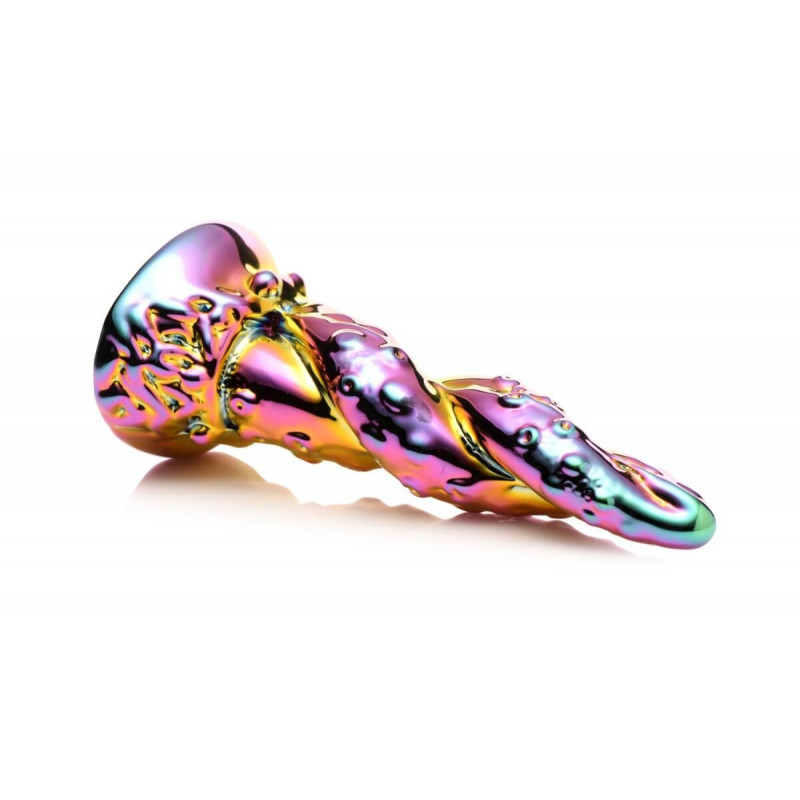 Фалоімітатор скляний Creature Cocks Enchanting Rainbow Glass Dildo, 16 см, вигляд збоку, демонструє витончену форму