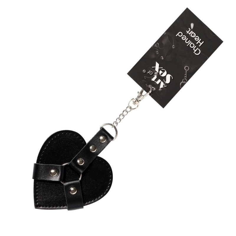Брелок Art of Sex Chained Heart, чорний, упаковка, демонстрація текстури матеріалу