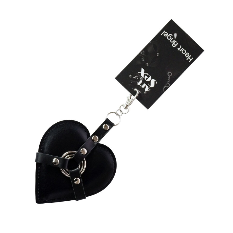Упаковка брелка Art of Sex Heart Angel, черный цвет, карабин крупным планом