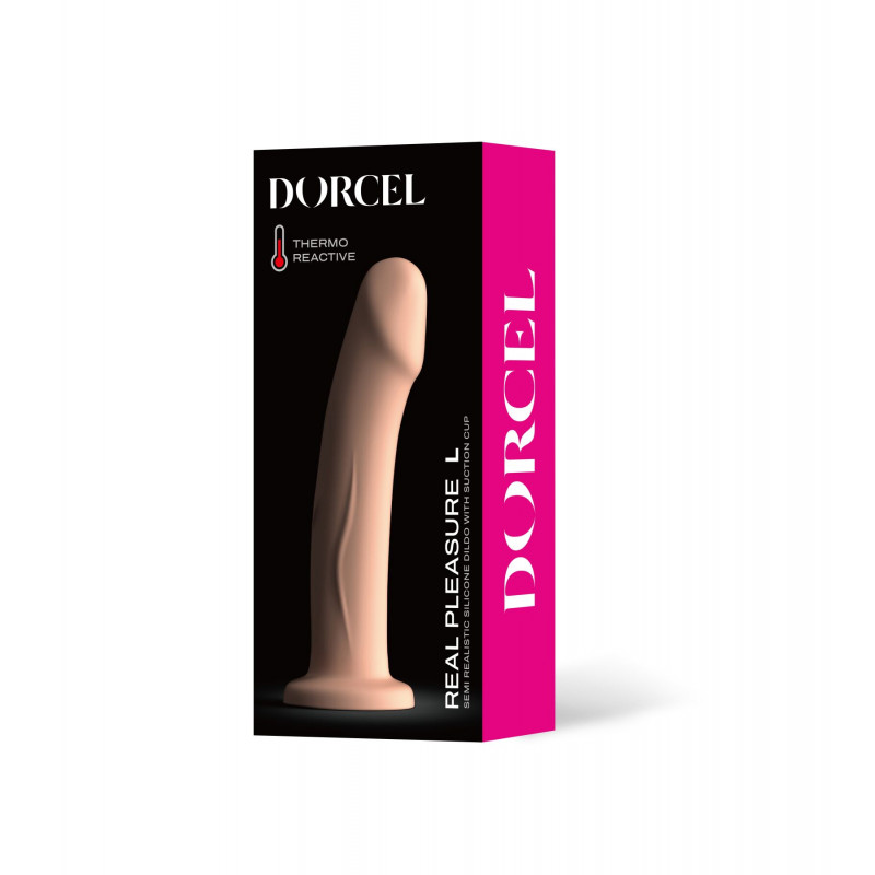 Порівняння розміру фалоімітатора Dorcel Real Pleasure L Vanilla з рукою, наочна демонстрація