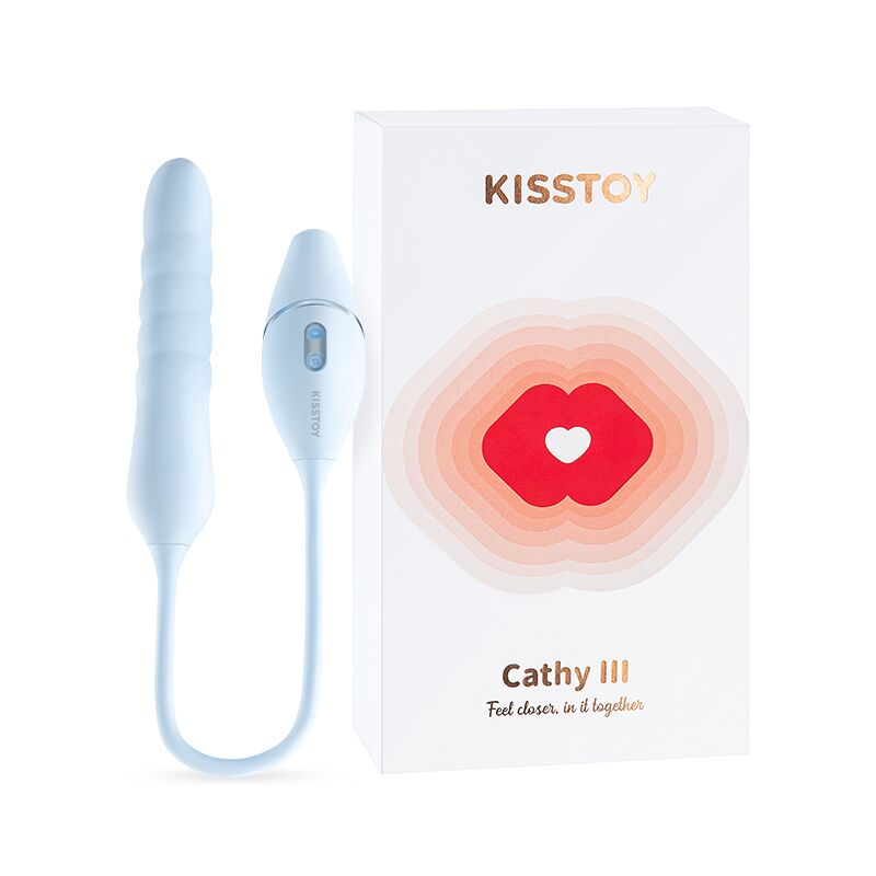 Вакуумний пульсатор-стимулятор KISSTOY Cathy III Light Blue у розпакованому вигляді, показує його комплектацію та аксесуари