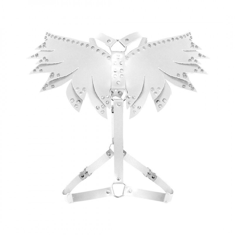 Текстура високоякісної екошкіри білої портупеї Art of Sex - Wings