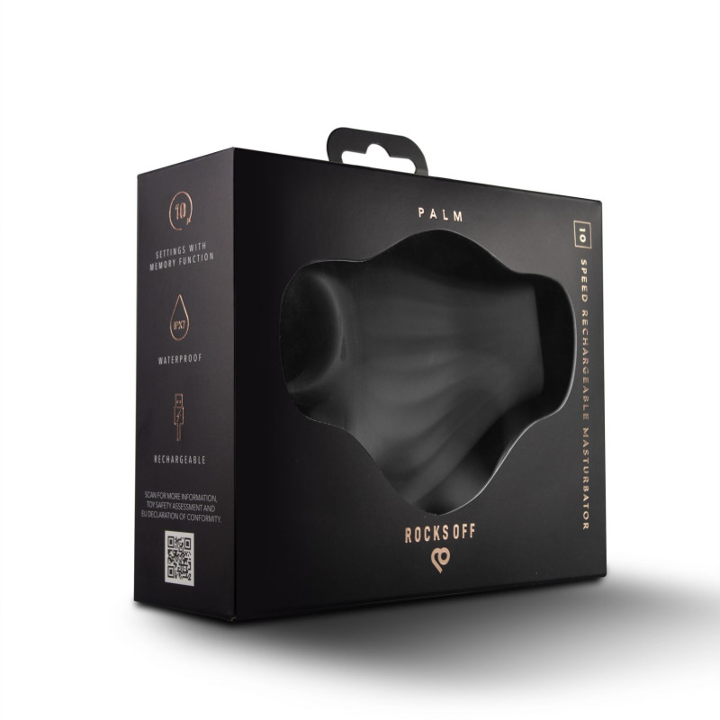 Мастурбатор Rocks Off Palm Black, гнучка конструкція, вигляд під кутом