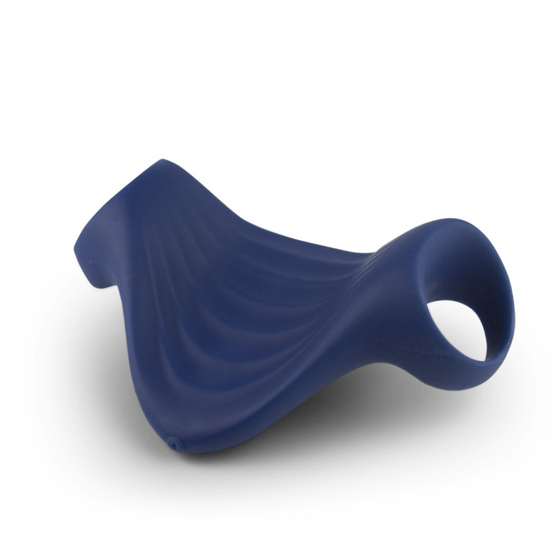 Мастурбатор Rocks Off Palm Blue з петлями для пальців – вид збоку, демонстрація гнучкості