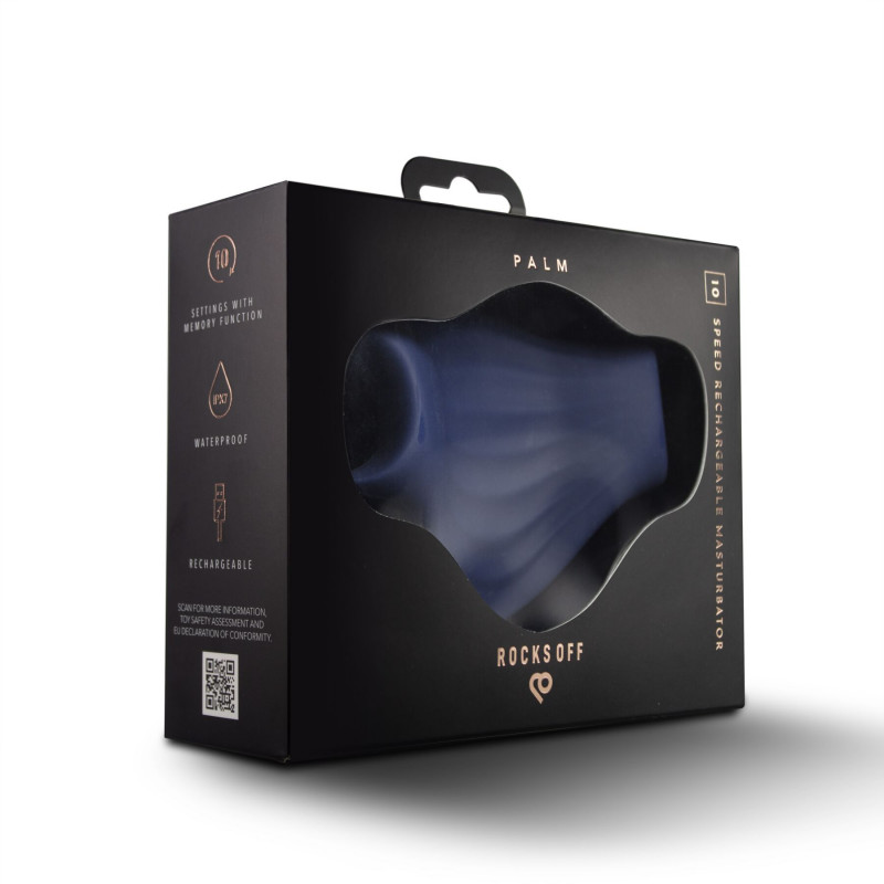 Мастурбатор Rocks Off Palm Blue з петлями для пальців – використання з різними положеннями