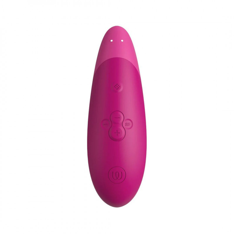 Womanizer Enhance Pink, рожевий, показано кнопку живлення та регулятор інтенсивності