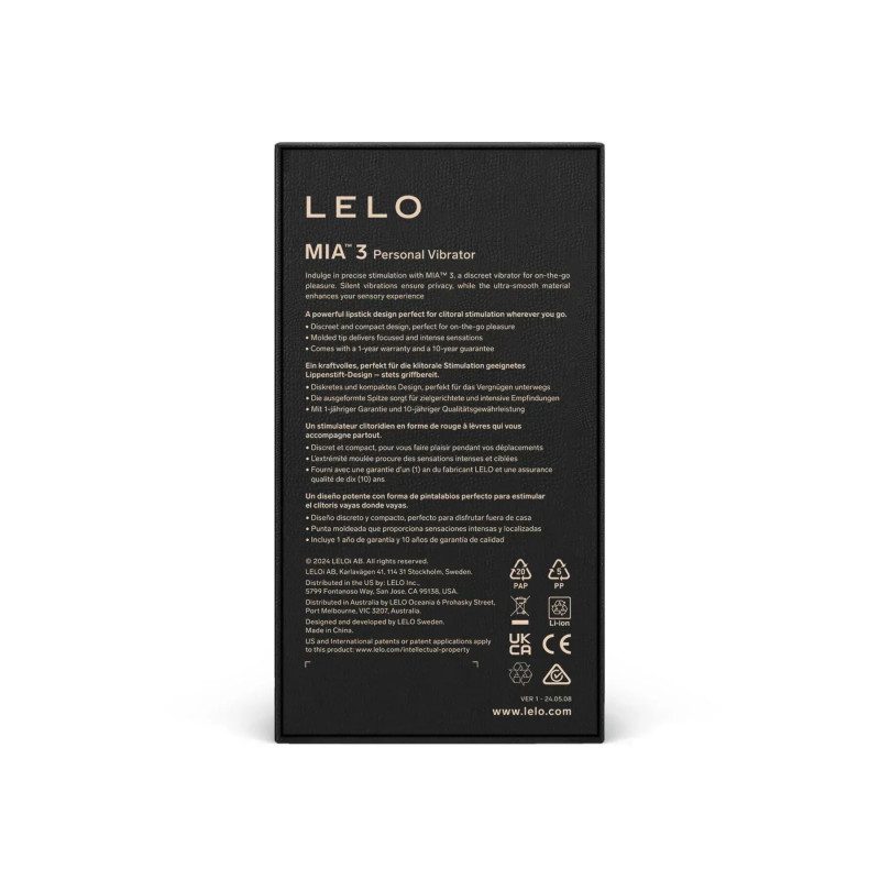 LELO Mia 3 Black: різноманітність кольорів та текстур для вашого вибору