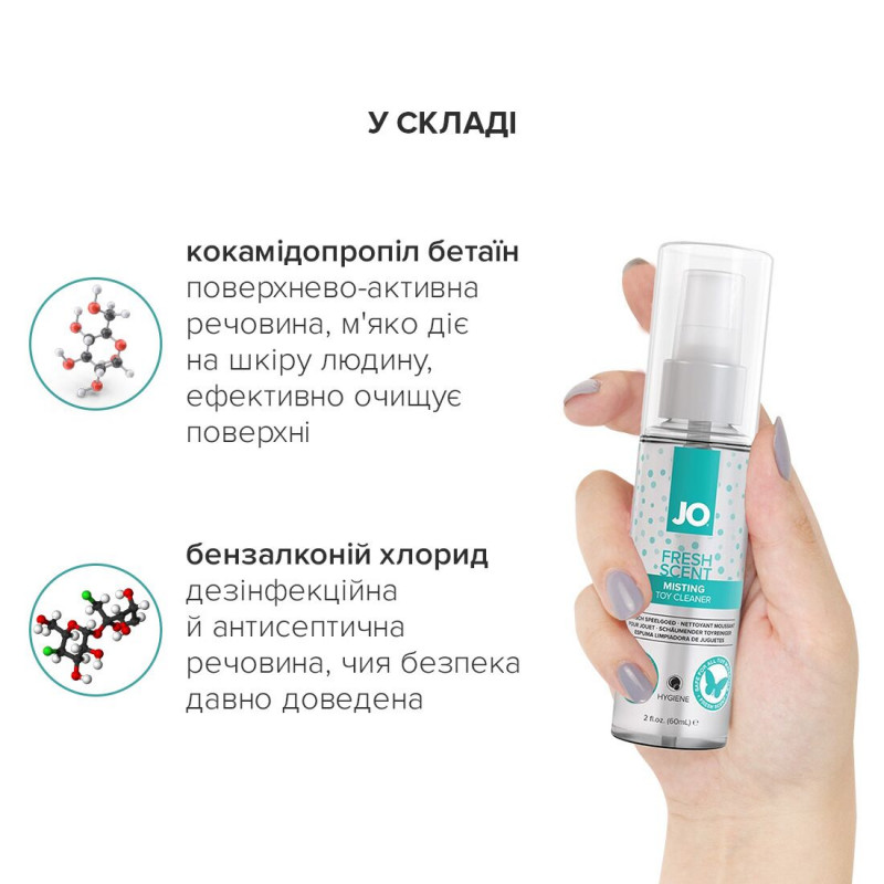 JO Fresh Scent Misting Toy Cleaner 60 мл - упаковка та інформація на етикетці