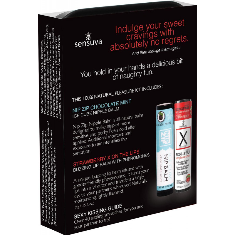 Подарочный набор Sensuva Lips & Nips Pleasure Kit Шоколадная клубника, вид сбоку, демонстрирующий тюбики