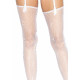 Вигляд збоку білих панчіх Leg Avenue Daisy Dot Fishnet Stockings, демонструє щільність сітки та візерунок