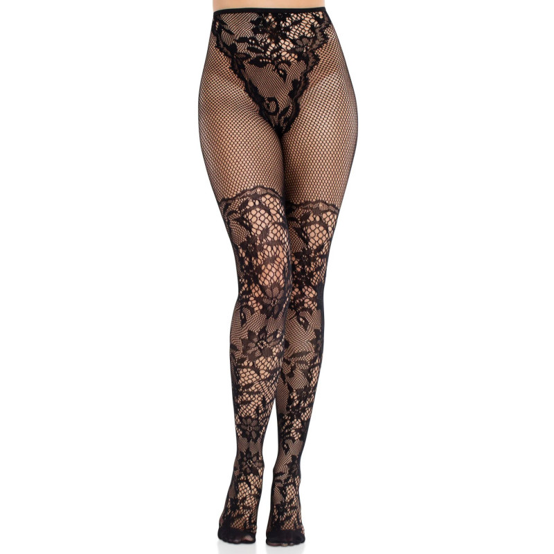 Упаковка колготок Leg Avenue Dahlia Lace Tights, червона, з логотипом бренду