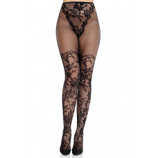 Колготки Leg Avenue Dahlia Lace Tights з сіткою на стегнах One Size