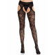 Колготки Leg Avenue Cross Hatch Floral Lace Suspender Hose, вид збоку, демонструють детальну текстуру сітки та квіткового мережива