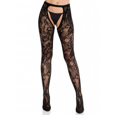 Колготки Leg Avenue Rose Lace Crotchless Tights Open One Size Black — Keks-Hub