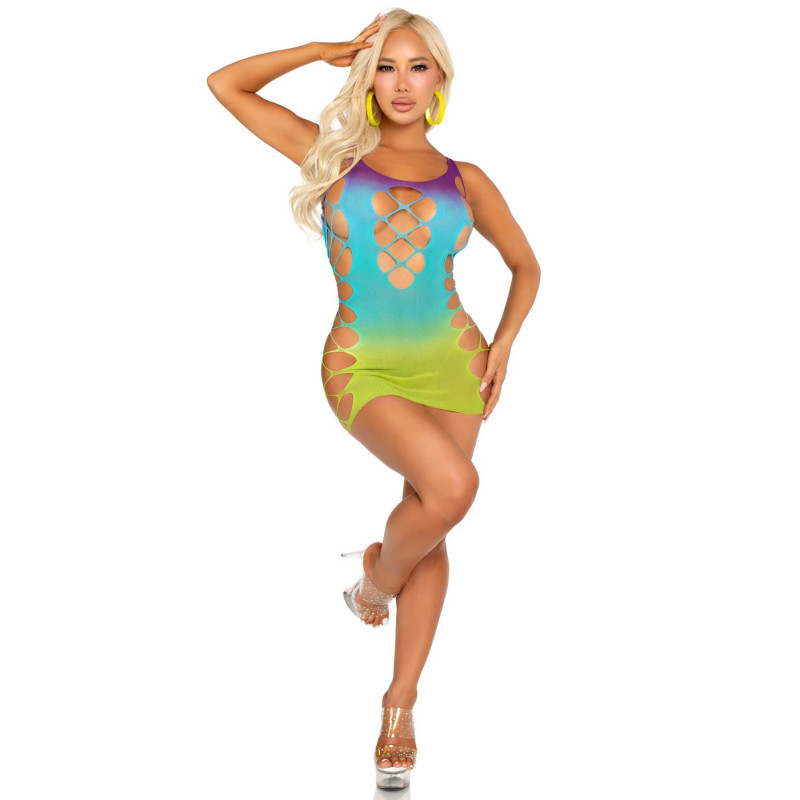 Текстура тканини міні-сукні Leg Avenue Seamless Ombre Faux Lace Up, Ocean